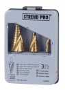 Set de burghie Strend Pro SS422, 4-12, 4-20, 4-32 mm, TiN, HSS 4241, trepte, spirală, pentru metal