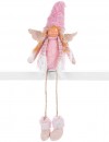 Figurina de Craciun MagicHome, Inger cu impletituri blonde, stofa, roz-maro, 17,50x10x52 cm