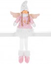 Figurină de Crăciun MagicHome, Înger cu fustă scurtă albă, material, roz-alb, 23x12x59 cm