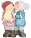 Figurină MagicHome Crăciun, Băiat și fată cu bulgăre de zăpadă, 1 LED, ceramică, 27,5x23x40 cm