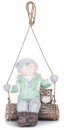 Figurină MagicHome Crăciun, Băiat pe leagăn cu bufniță, agățat, ceramică, 34,5x25,5x39,5 cm