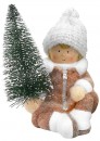 Figurină de Crăciun MagicHome, Băiat cu brad, teracotă, 14,5x13x17 cm