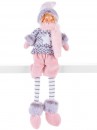 Figurină MagicHome Crăciun, Băiat cu pălărie, material, roz-gri, 17x12x54 cm
