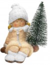 Figurină de Crăciun MagicHome, Fată cu brad, teracotă, 14,5x13x17 cm