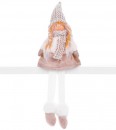 Figurină de Crăciun MagicHome, Fată cu pălărie, material, maro-alb, 17x12x54 cm