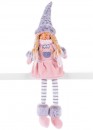 Figurină de Crăciun MagicHome, Fată cu pălărie înaltă, material, roz-gri, 17x12x54 cm