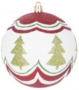 Globuri MagicHome Christmas, 4 buc, rosu - verde, cu ornamente, pe brad, 10 cm