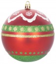 Globuri MagicHome Christmas, 4 buc, rosu - verde, cu ornamente, pe brad, 10 cm