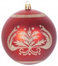 Globuri MagicHome Christmas, 4 buc, rosu, cu ornamente, pe brad, 10 cm