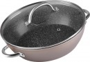 Oală MagicHome Coffee Brown Line, mică adâncime, 26 cm, 2,8 litri, cu capac, vas de copt, pentru cuptor