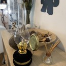Lampa cu gaz lampant Vivatechnix Classic TR-1002N, rezervor sticla cu catifea, oglinda metal, Negru
