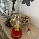Lampa cu gaz lampant Vivatechnix Classic TR-1002R, rezervor sticla cu catifea, oglinda metal, Rosu