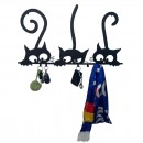 Suport chei cu 5 agatatori, Krodesign Three Cats KRO-1129, 60x30 cm, Negru