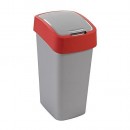 Coș de gunoi Curver® FLIP BIN 50L, gri-argintiu/roșu