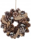 Coronita de Craciun MagicHome, naturala, crem, agatata, cu panglica, 30x8 cm